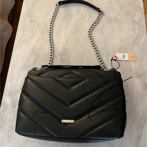Rebecca Minkoff EDIE Maxi Leather Shoulder Bag, Black w/Silver Chain, NWT - Picture 3 of 8